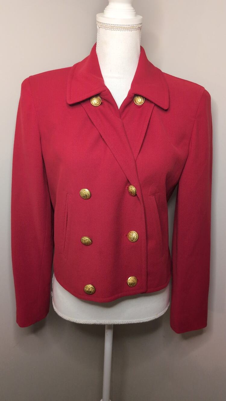 Vintage Ralph Lauren Red Wool Gold Crest Button Blazer 4